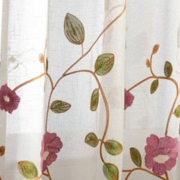 Cortina De Voile Minimalista Moderna Feita Sob Medida, Painel De Cortina De Linho, Janela Transparente, Bordado De Folhas Rosa, Uma