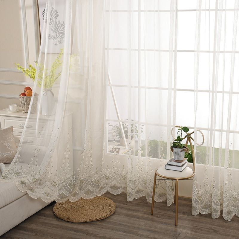 Cortina Decorativa Transparente Sob Medida, Cortina Com Planta, Tule Bordado, Sala De Estar, Quarto