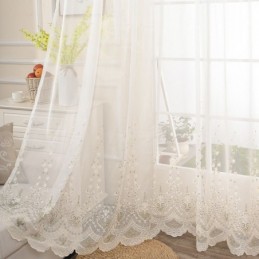 Cortina Decorativa Transparente Sob Medida, Cortina Com Planta, Tule Bordado, Sala De Estar, Quarto