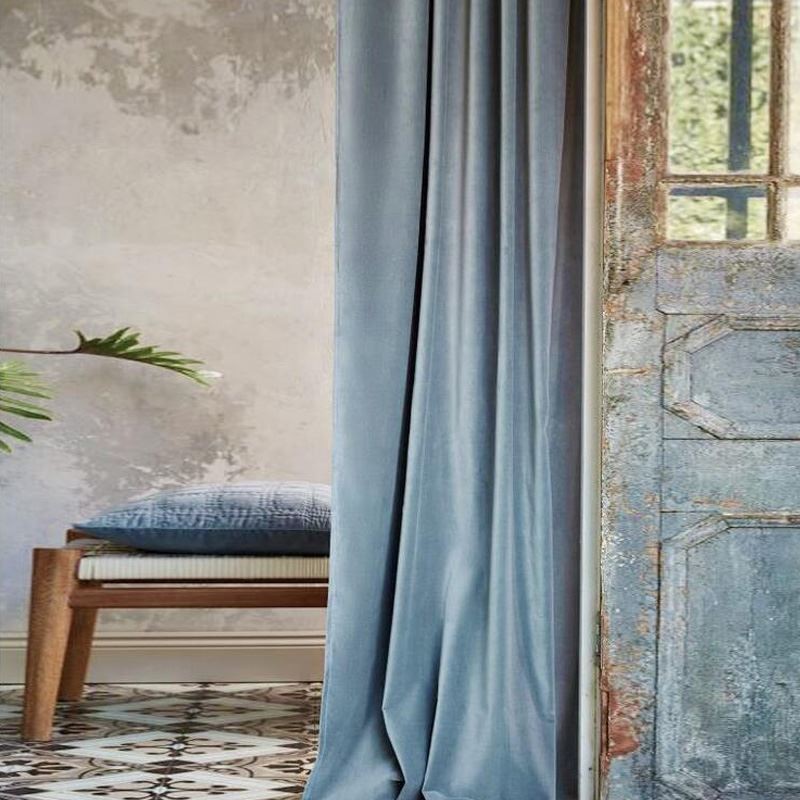 Cortina Blackout Cinza Claro Azul Feita Sob Medida, Cortina Minimalista De Flanela De Cor Sólida, Tecido Para Quarto E Sala De Estar