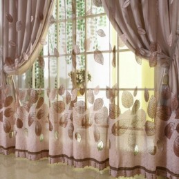 Cortina De Voile Minimalista Feita Sob Medida Painel De Cortina Folhas Refrescantes Jacquard