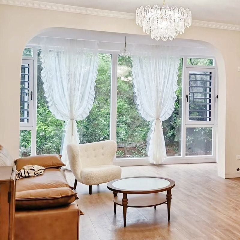 Cortina Transparente Bordada Europeia Sob Medida Cortina De Tule Branco Para Sala De Estar E Quarto