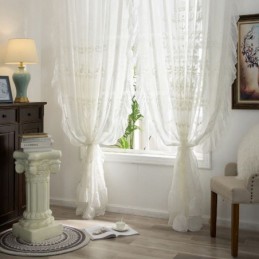Cortina Transparente Bordada Europeia Sob Medida Cortina De Tule Branco Para Sala De Estar E Quarto