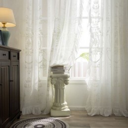 Cortina Transparente Bordada Europeia Sob Medida Cortina De Tule Branco Para Sala De Estar E Quarto