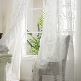 Cortina Transparente Bordada Europeia Sob Medida Cortina De Tule Branco Para Sala De Estar E Quarto