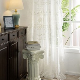 Cortina Transparente Bordada Europeia Sob Medida Cortina De Tule Branco Para Sala De Estar E Quarto