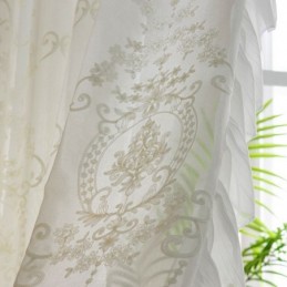 Cortina Transparente Bordada Europeia Sob Medida Cortina De Tule Branco Para Sala De Estar E Quarto