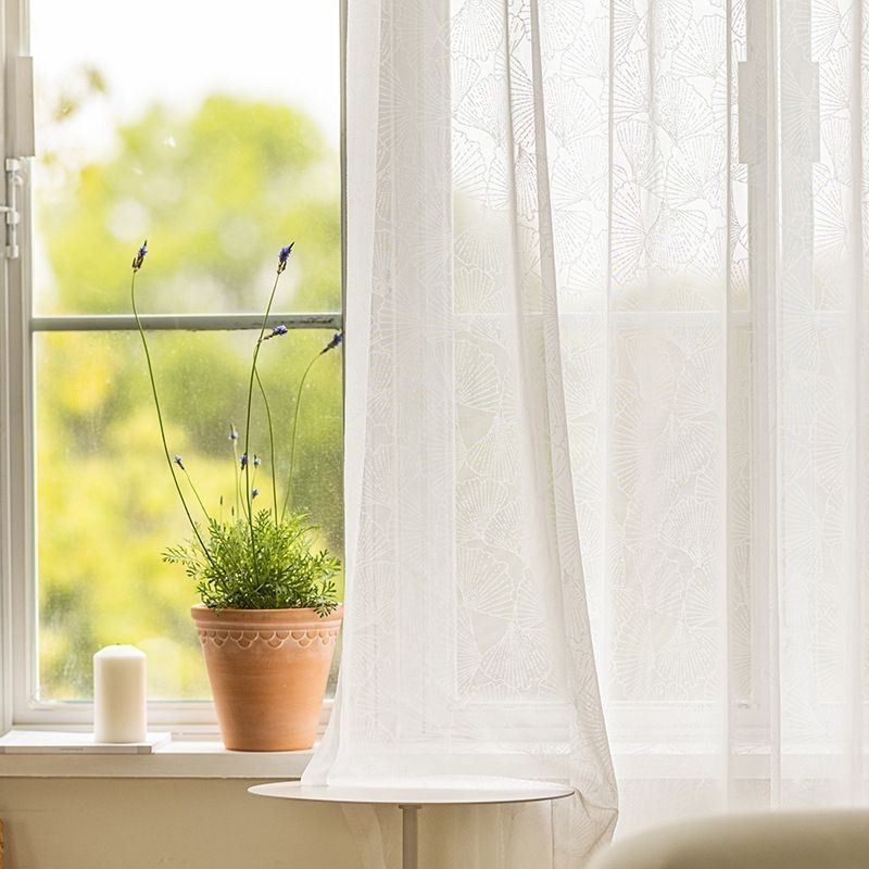 Cortinas Transparentes Brancas Modernas De Tule Com Folhas Para Sala De Estar E Quarto