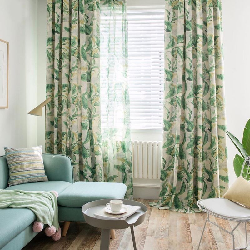 Cortina Rural Americana Feita Sob Medida Para Quarto, Tecido Verde De Proteção Ambiental Impresso