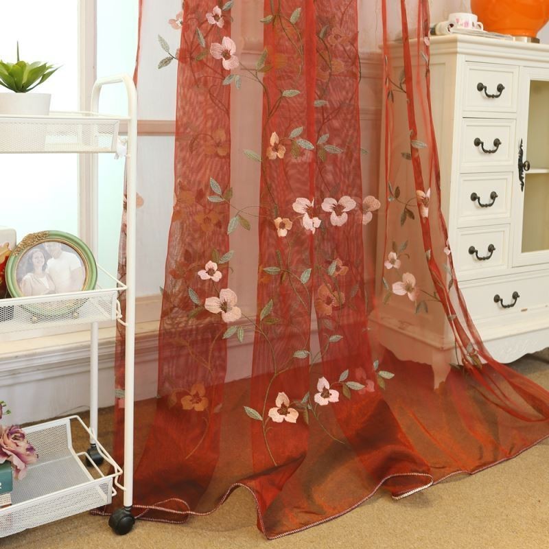 Cortina Transparente Estilo Pastoral Feita Sob Medida Cortina Fresh Ventilate Bordada Sala De Estar