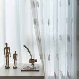 Cortina Nórdica Simples E Transparente Sob Medida, Cortina Com Bordado Branco De Folhas Rurais, Tecido Para Quarto E Sala De Estar