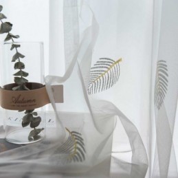 Cortina Nórdica Simples E Transparente Sob Medida, Cortina Com Bordado Branco De Folhas Rurais, Tecido Para Quarto E Sala De Estar