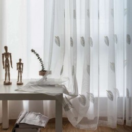 Cortina Nórdica Simples E Transparente Sob Medida, Cortina Com Bordado Branco De Folhas Rurais, Tecido Para Quarto E Sala De Estar