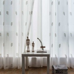 Cortina Nórdica Simples E Transparente Sob Medida, Cortina Com Bordado Branco De Folhas Rurais, Tecido Para Quarto E Sala De Estar