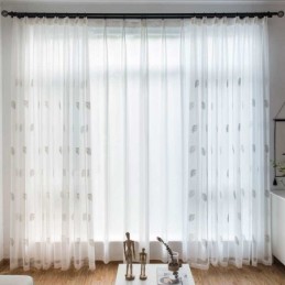 Cortina Nórdica Simples E Transparente Sob Medida, Cortina Com Bordado Branco De Folhas Rurais, Tecido Para Quarto E Sala De Estar