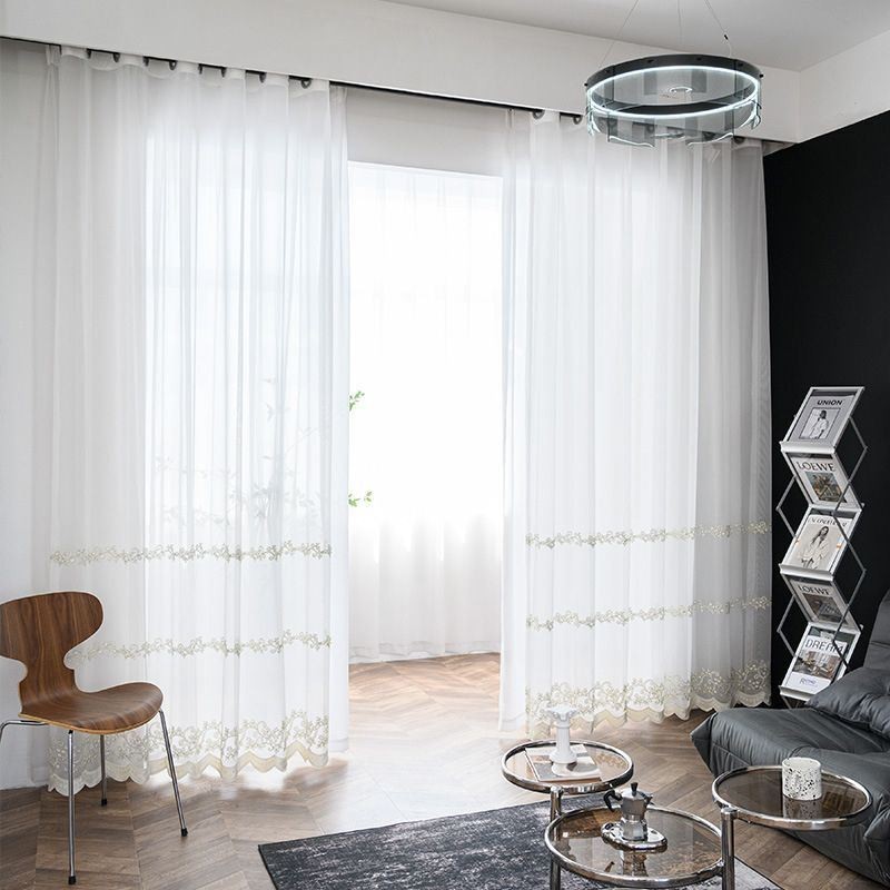 Cortina Transparente Minimalista Moderna Feita Sob Medida, Cortinas De Tule Bordado Para Sala De Estar E Quarto