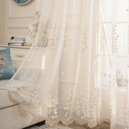 Cortina Decorativa Transparente Feita Sob Medida, Tule Bordado Para Sala De Estar