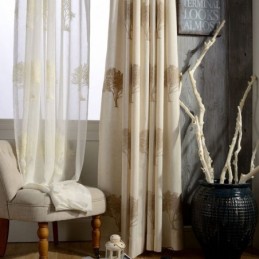 Cortina Transparente Respirável Feita Sob Medida Com Textura De Árvore E Bordado Para Sala De Estar