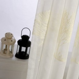 Cortina Transparente Respirável Feita Sob Medida Com Textura De Árvore E Bordado Para Sala De Estar