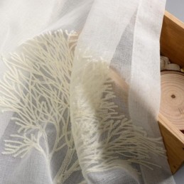 Cortina Transparente Respirável Feita Sob Medida Com Textura De Árvore E Bordado Para Sala De Estar
