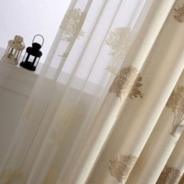 Cortina Transparente Respirável Feita Sob Medida Com Textura De Árvore E Bordado Para Sala De Estar
