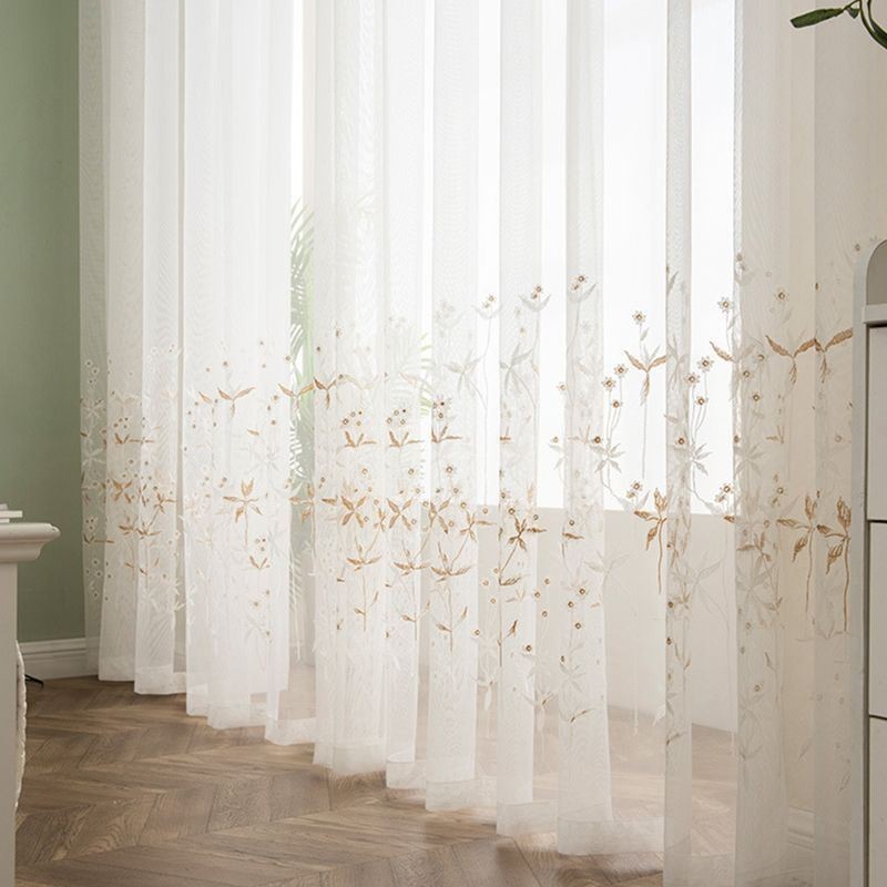 Cortinas Decorativas Modernas Transparentes Feitas Sob Medida, Cortinas De Tule Bordado Com Plantas Para Quarto