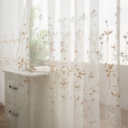 Cortinas Decorativas Modernas Transparentes Feitas Sob Medida, Cortinas De Tule Bordado Com Plantas Para Quarto