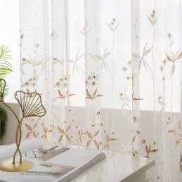 Cortinas Decorativas Modernas Transparentes Feitas Sob Medida, Cortinas De Tule Bordado Com Plantas Para Quarto