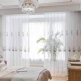 Cortinas De Tule Floral Voile Branco Transparente Para Sala De Estar