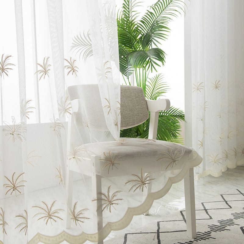 Cortina Decorativa Transparente Feita Sob Medida, Cortina Com Bordado De Plantas, Cortinas Para Janela, Sala De Estar, Quarto