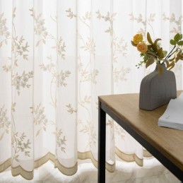 Cortinas De Tule Transparente Bordadas, Cortina De Voile Com Plantas, Feita Sob Medida Para Sala De Estar