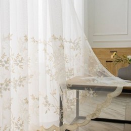 Cortinas De Tule Transparente Bordadas, Cortina De Voile Com Plantas, Feita Sob Medida Para Sala De Estar