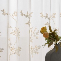 Cortinas De Tule Transparente Bordadas, Cortina De Voile Com Plantas, Feita Sob Medida Para Sala De Estar