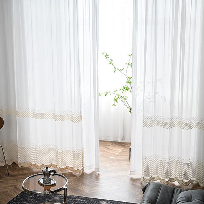 Cortinas De Voile Bordadas Nórdicas Transparentes Para Sala De Estar E Quarto