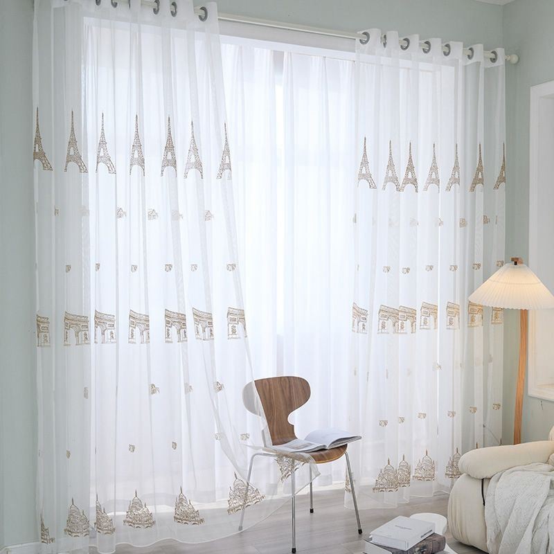Cortinas De Tule Transparente Bordadas, Cortina De Voile Em Torre, Cortina Sob Medida Para Sala De Estar