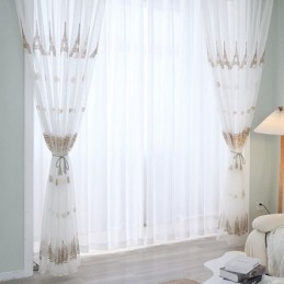 Cortinas De Tule Transparente Bordadas, Cortina De Voile Em Torre, Cortina Sob Medida Para Sala De Estar