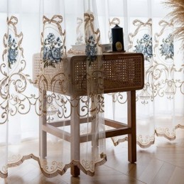 Cortina Floral Transparente Feita Sob Medida Em Tule Bordado Para Sala De Estar