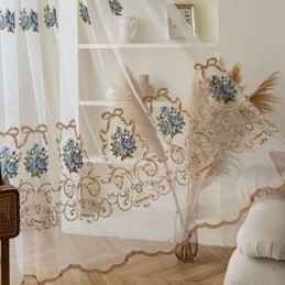 Cortina Floral Transparente Feita Sob Medida Em Tule Bordado Para Sala De Estar