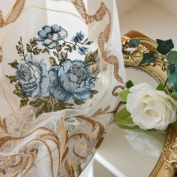 Cortina Floral Transparente Feita Sob Medida Em Tule Bordado Para Sala De Estar