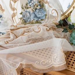 Cortina Floral Transparente Feita Sob Medida Em Tule Bordado Para Sala De Estar