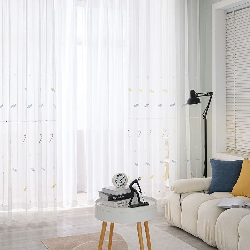 Cortina Decorativa Transparente Feita Sob Medida Cortina De Tule Bordado Candy Para Quarto