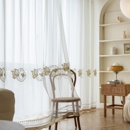 Cortinas De Tule Transparente Bordadas, Cortina De Voile Borboleta, Cortina Sob Medida Para Sala De Estar