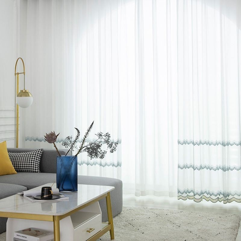 Cortina Transparente Feita Sob Medida, Cortinas De Tule Bordado Com Folhas Para Quarto