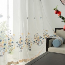 Cortinas De Tule Transparente Bordadas, Cortina De Voile Floral, Cortina Sob Medida Para Sala De Estar