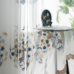 Cortinas De Tule Transparente Bordadas, Cortina De Voile Floral, Cortina Sob Medida Para Sala De Estar