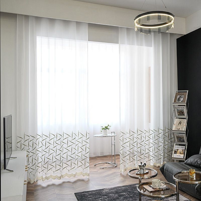 Cortina Transparente Bordada Europeia Feita Sob Medida, Cortinas De Tule De Luxo Em Voile Para Sala De Estar