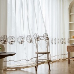 Cortina Branca Transparente De Luxo Feita Sob Medida, Cortina Bordada Em Tule De Alta Qualidade