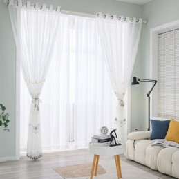 Cortina De Tule Bordado Com Desenho Animado Feita Sob Medida, Cortina Com Padrão Adorável, Tratamento De Janela Transparente