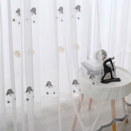 Cortina De Tule Bordado Com Desenho Animado Feita Sob Medida, Cortina Com Padrão Adorável, Tratamento De Janela Transparente