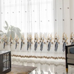 Cortina De Tule Bordado De Pavão Sob Medida Cortina Europeia De Luxo Em Voile Transparente Para Sala De Estar